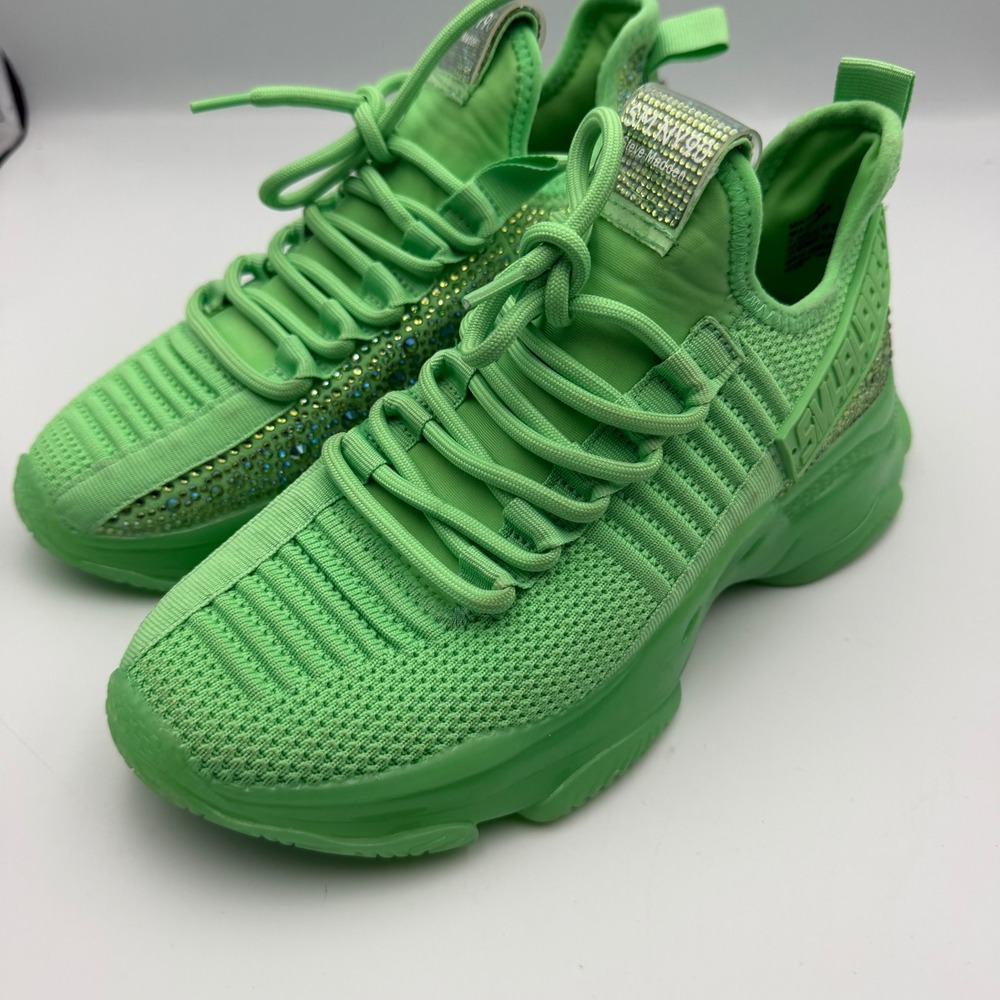 Steve Madden Maxima Rhinestone Sneakers Lime Green Knit Platform MAX108S1 7.5M